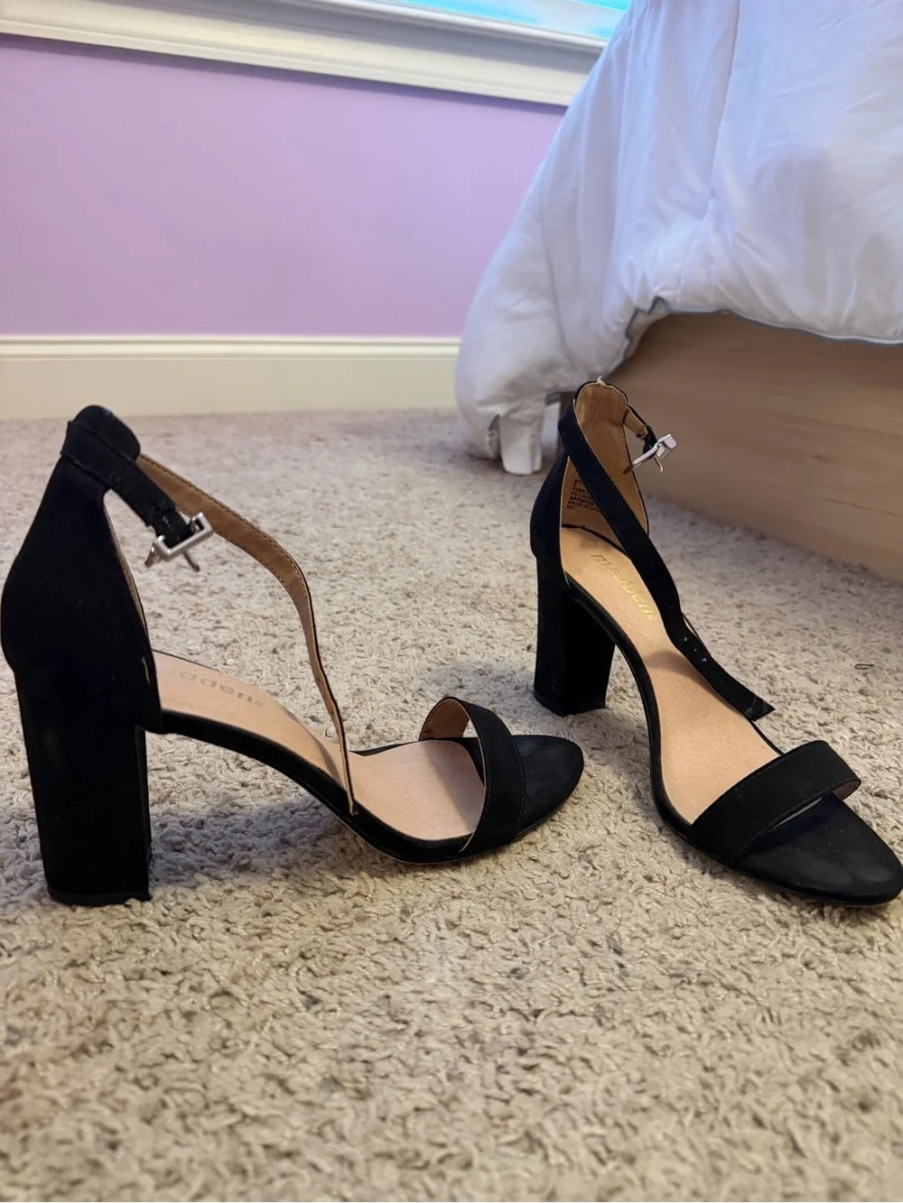 Madden Girl Black Open-Toe Ankle-Strap Heels